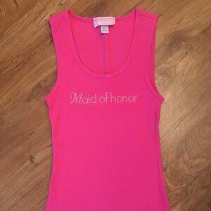 Girl ExtraOrdinaire Bridal Pink Ribbed Rhinestone Sparkly Maid of Honor Tank Top